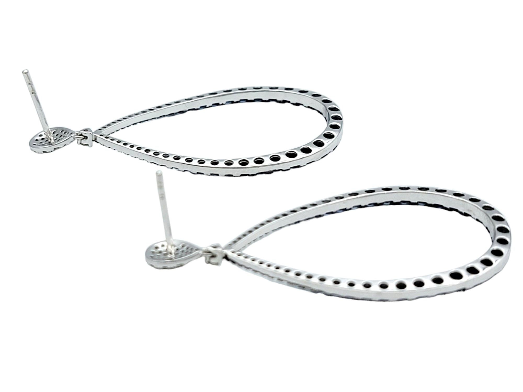 Blue Sapphire and Diamond Open Teardrop Dangle Earrings in 14 Karat White Gold In Good Condition In Scottsdale, AZ