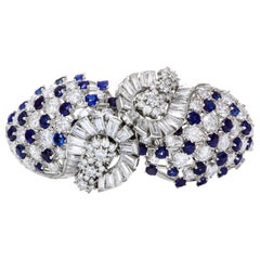 27.08 Carats Total Round Cut Blue Sapphire & Diamond Open-Work Bracelet/Brooch