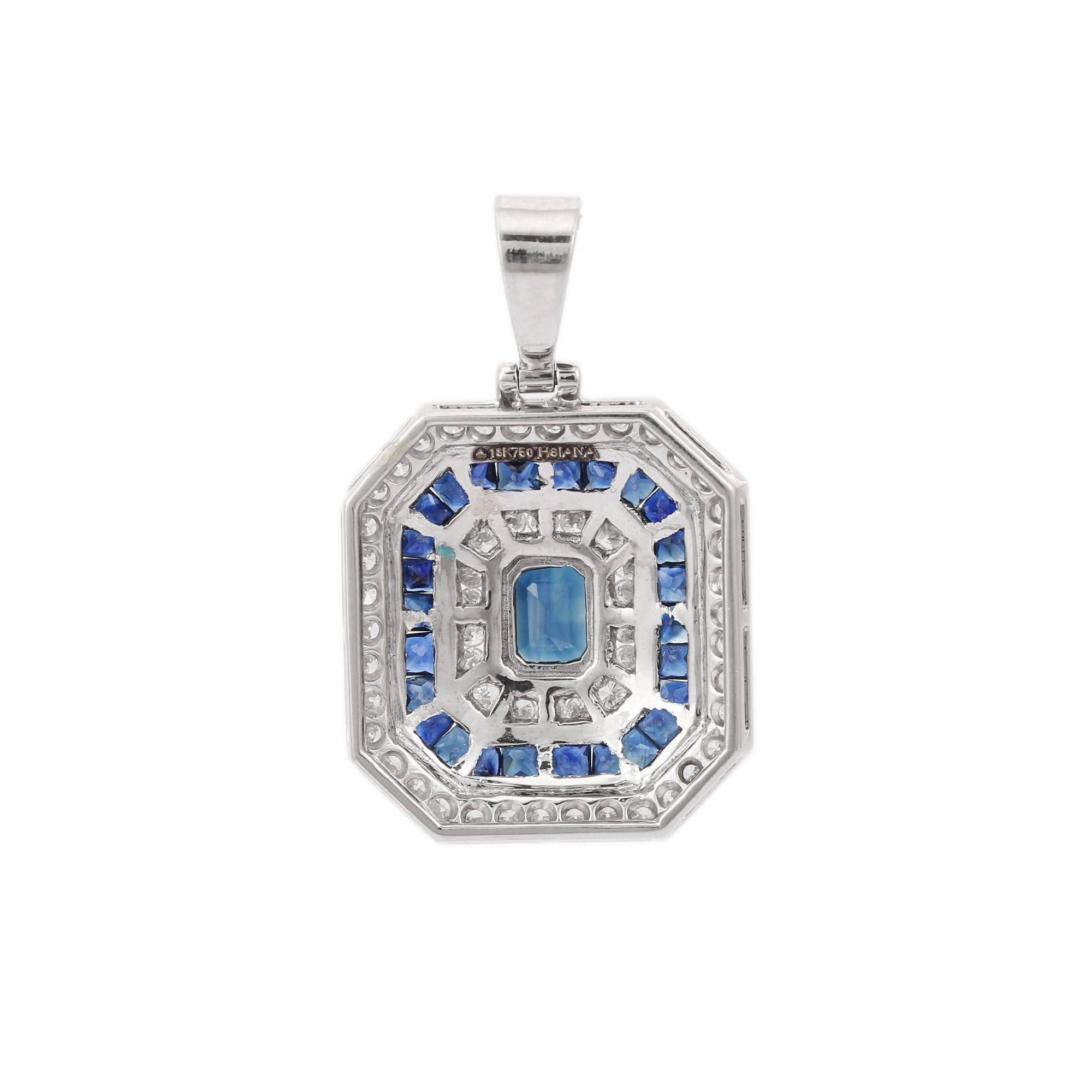 Blue Sapphire and Diamond Pendant in 18K White Gold  For Sale 2