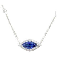 Blue Sapphire and Diamond Pendant Necklace in 18k White Gold