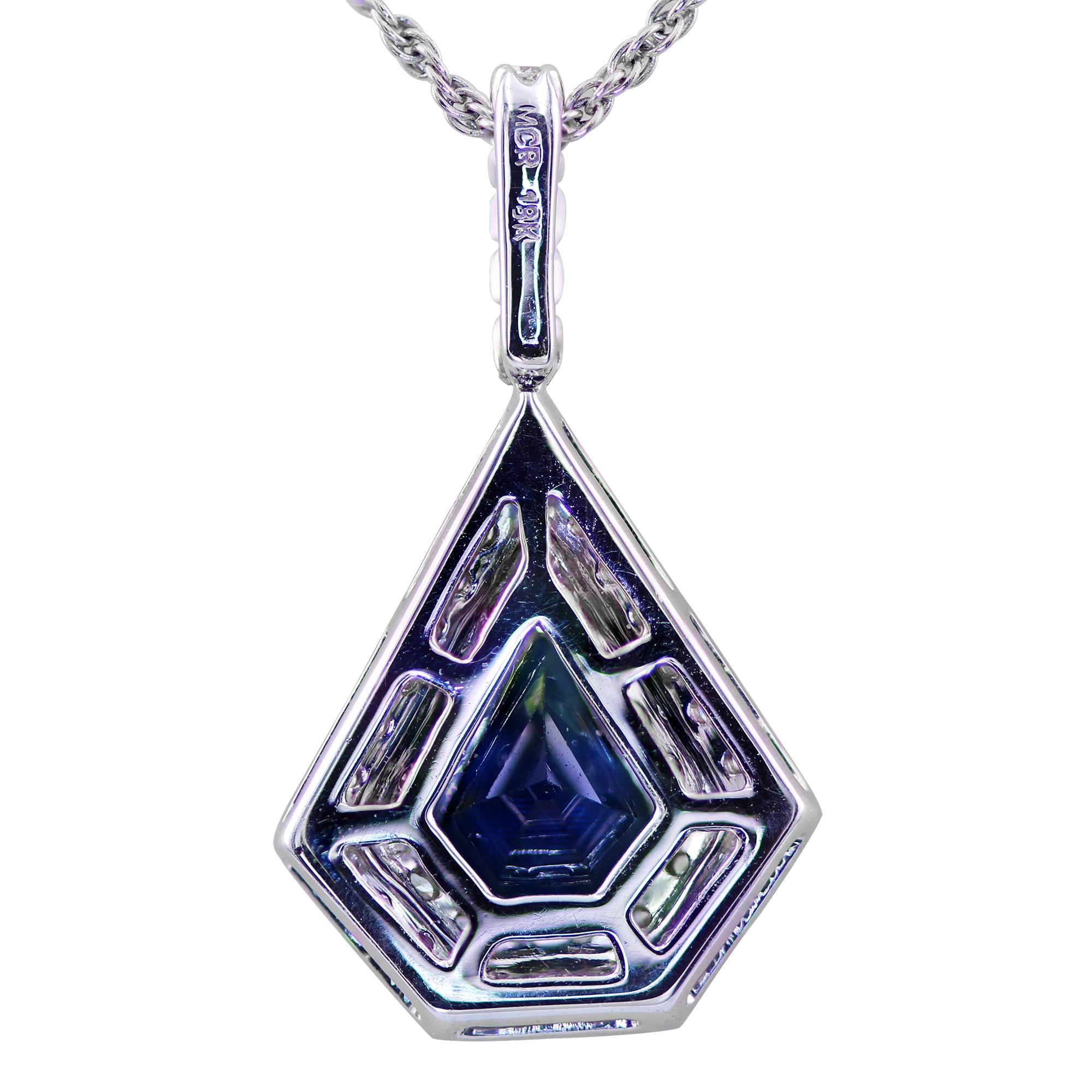 Modern Blue Sapphire and Diamond White Gold Pendant For Sale