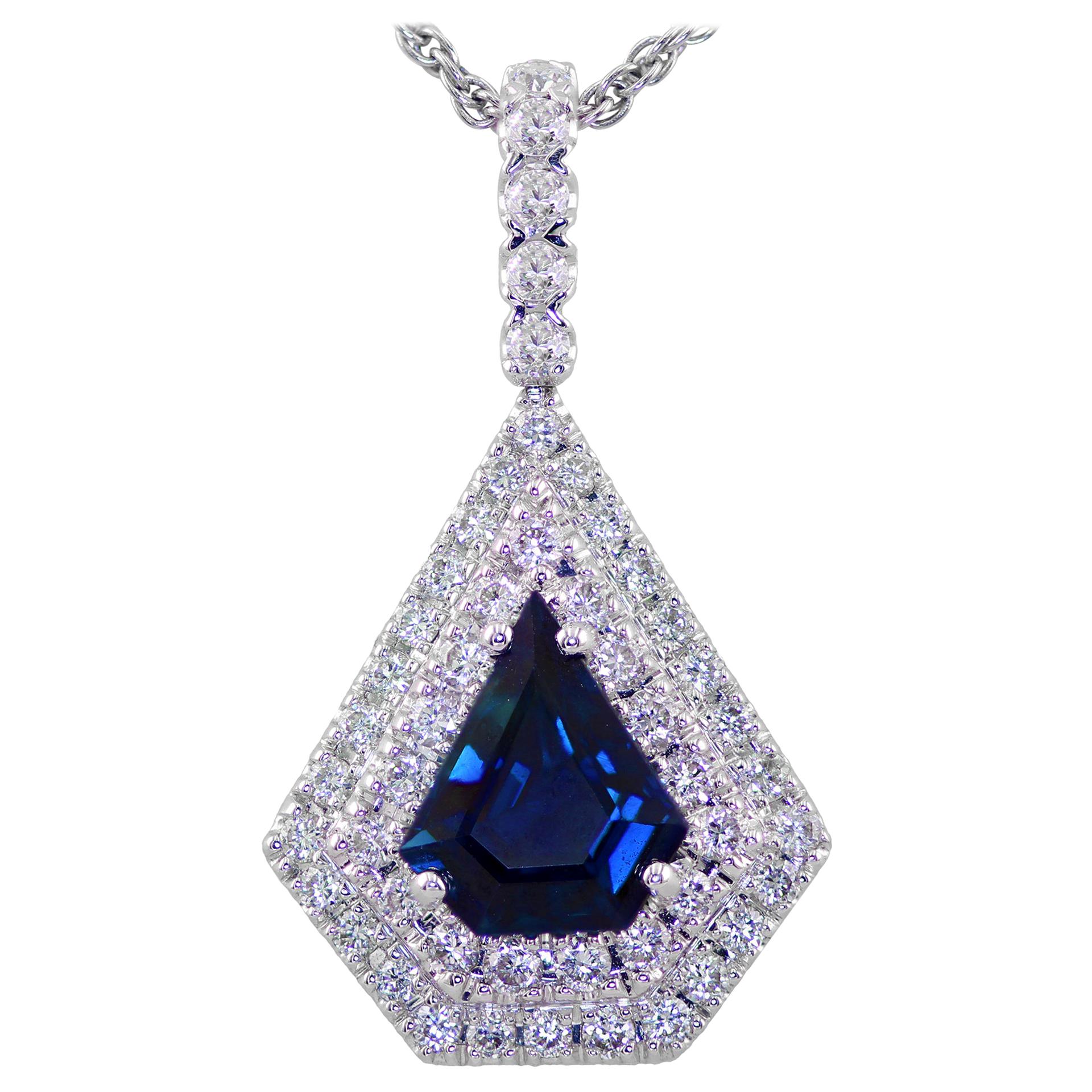 Blue Sapphire and Diamond White Gold Pendant For Sale