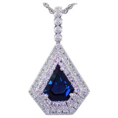 Blue Sapphire and Diamond White Gold Pendant