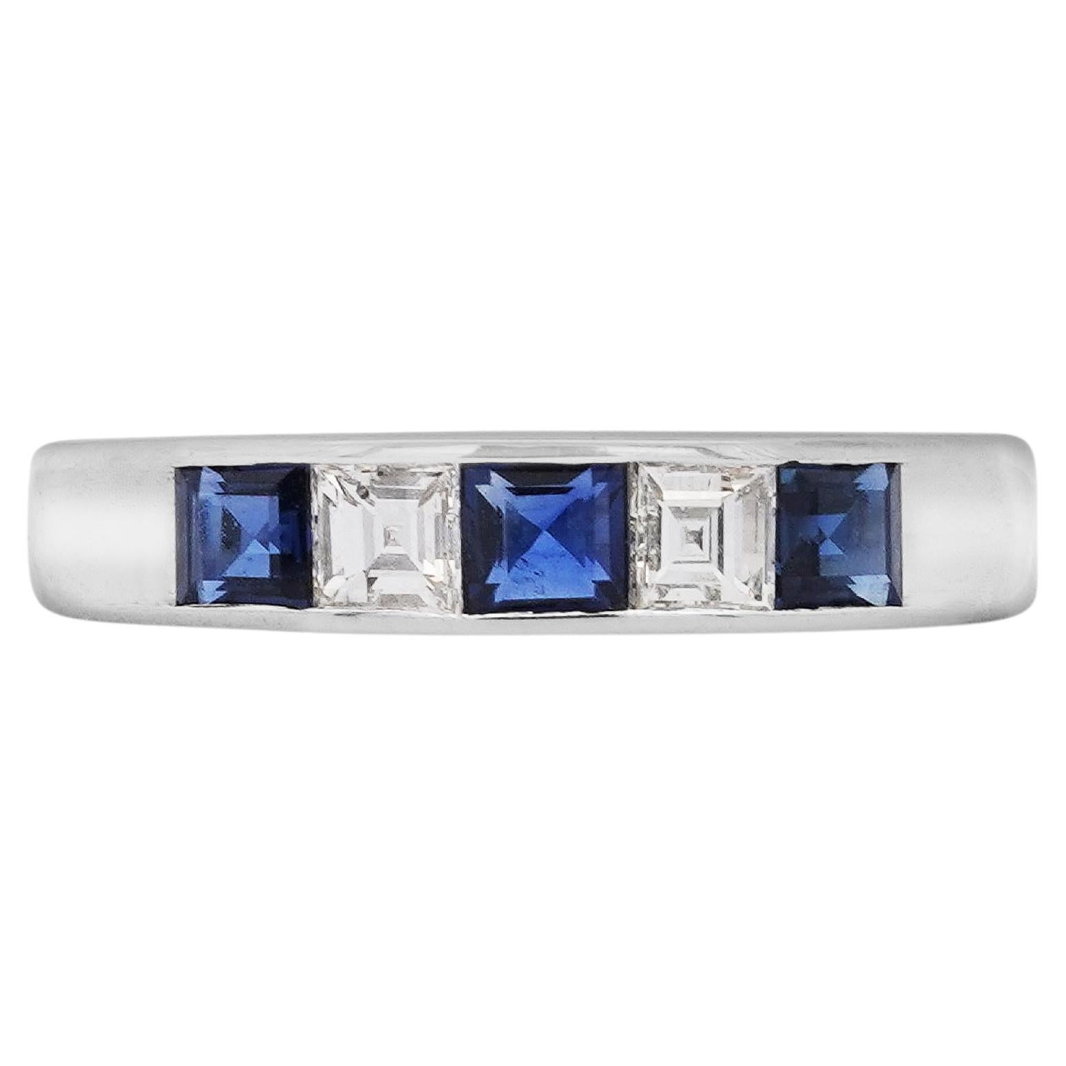 Blue Sapphire and Diamond Platinum Channel Set 4mm Band Ring