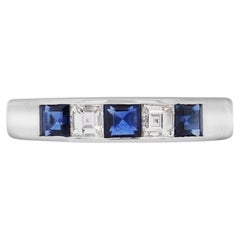 Blue Sapphire and Diamond Platinum Channel Set 4mm Band Ring