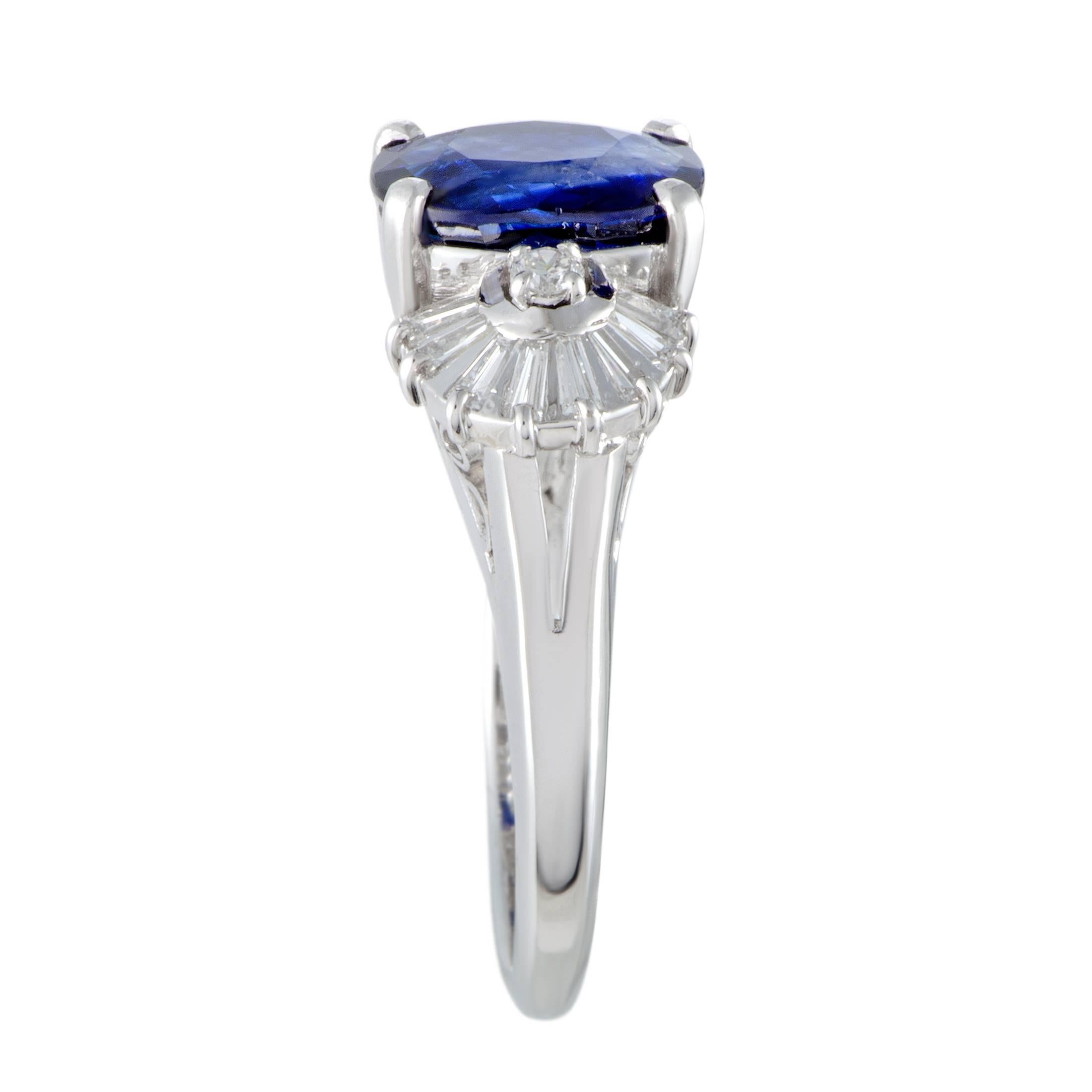 Oval Cut Blue Sapphire and Diamond Platinum Cocktail Ring