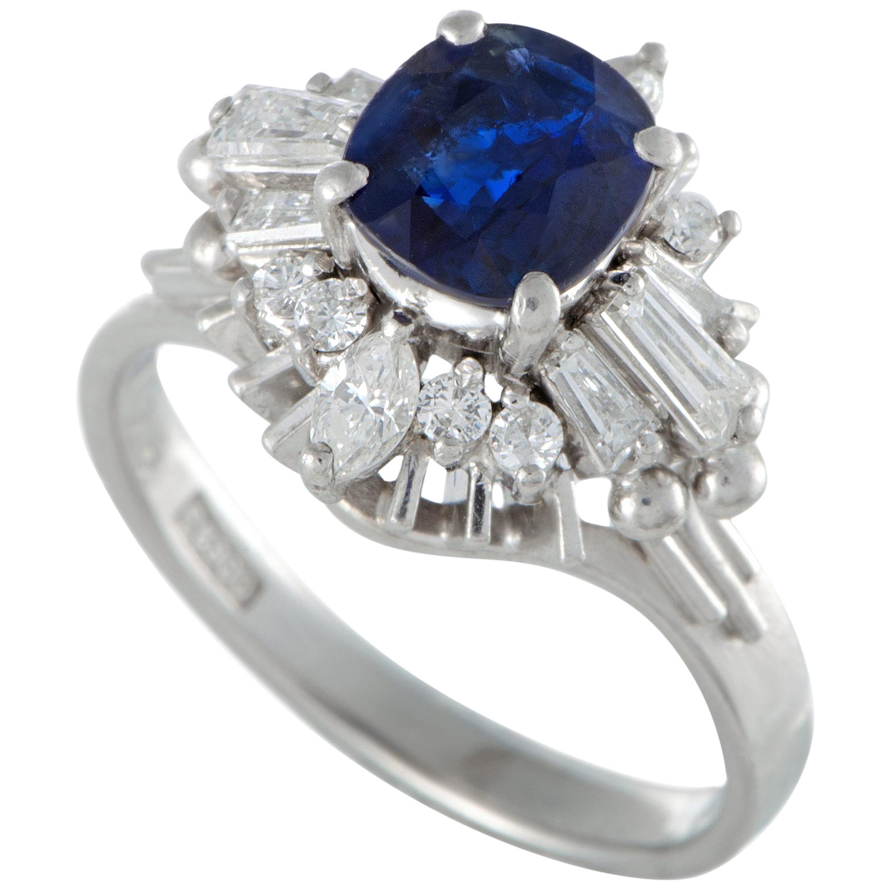 Blue Sapphire and Diamond Platinum Cocktail Ring