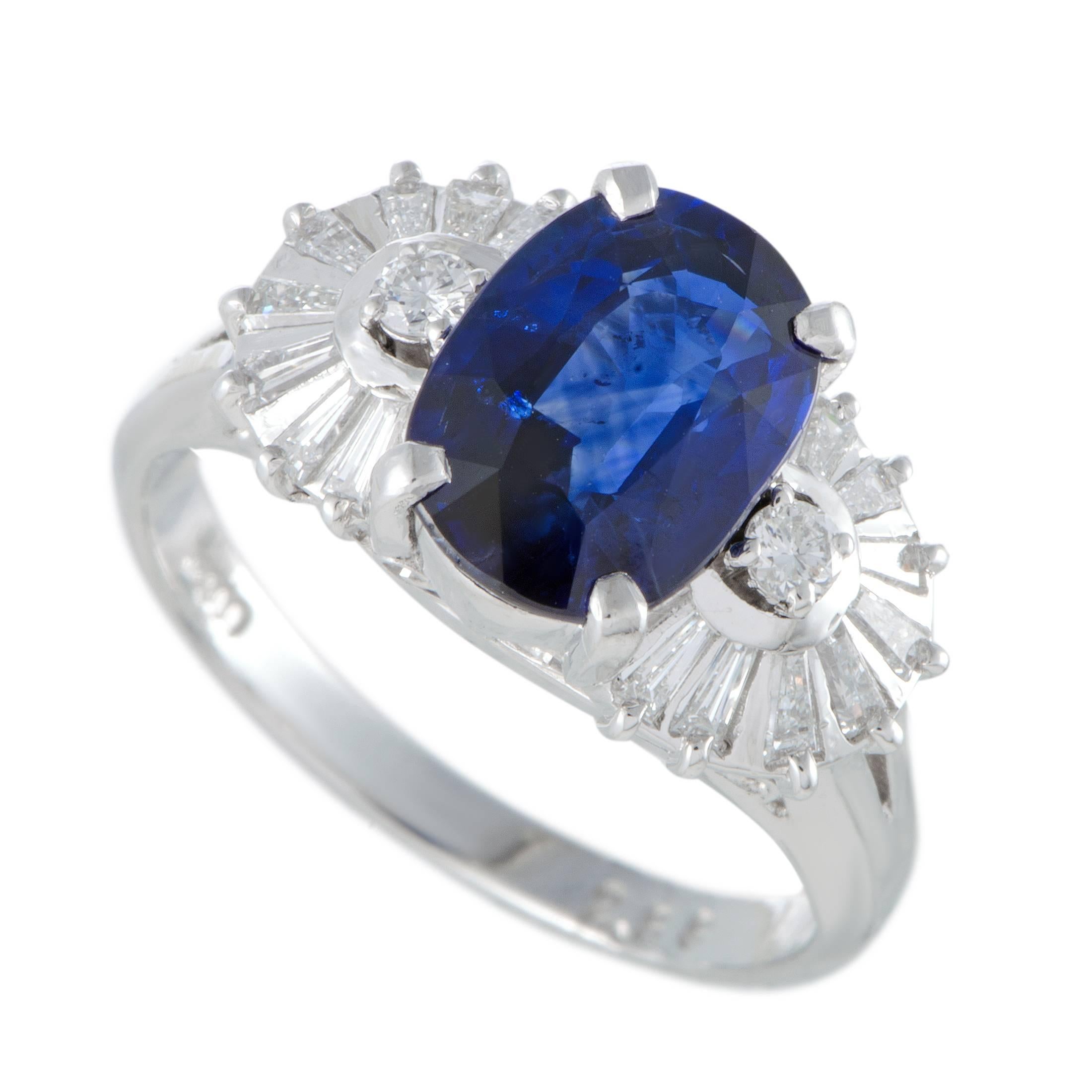 Blue Sapphire and Diamond Platinum Cocktail Ring