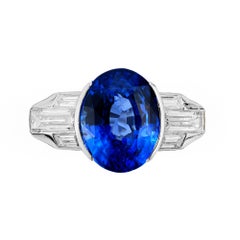 Blue Sapphire and Diamond Platinum Ring
