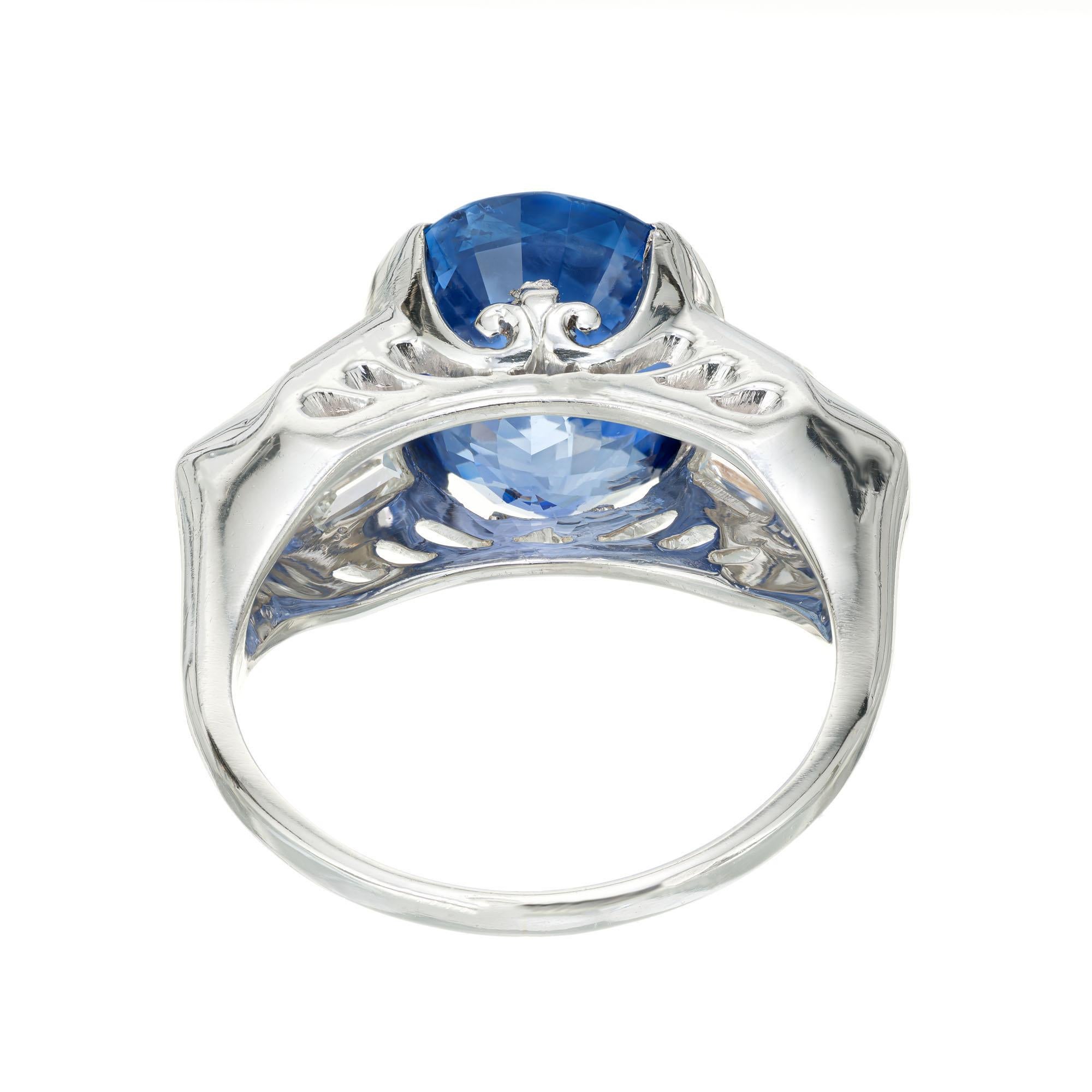 Bague en platine avec saphir bleu et diamants Pour femmes en vente