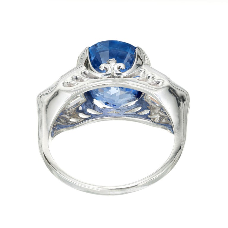 Blue Sapphire and Diamond Platinum Ring For Sale at 1stDibs