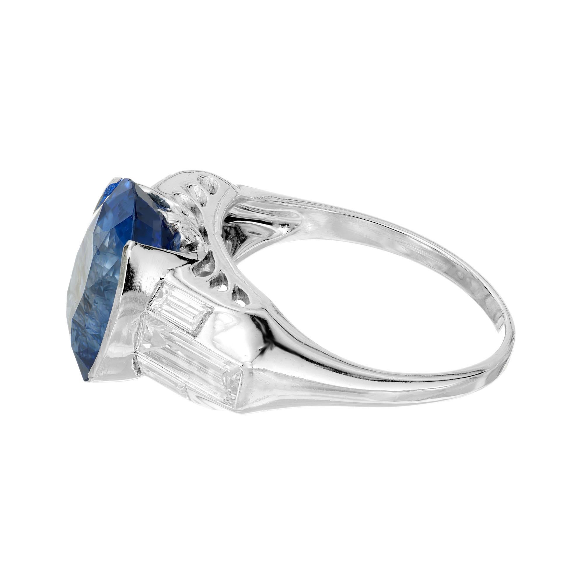 Blue Sapphire and Diamond Platinum Ring For Sale 2