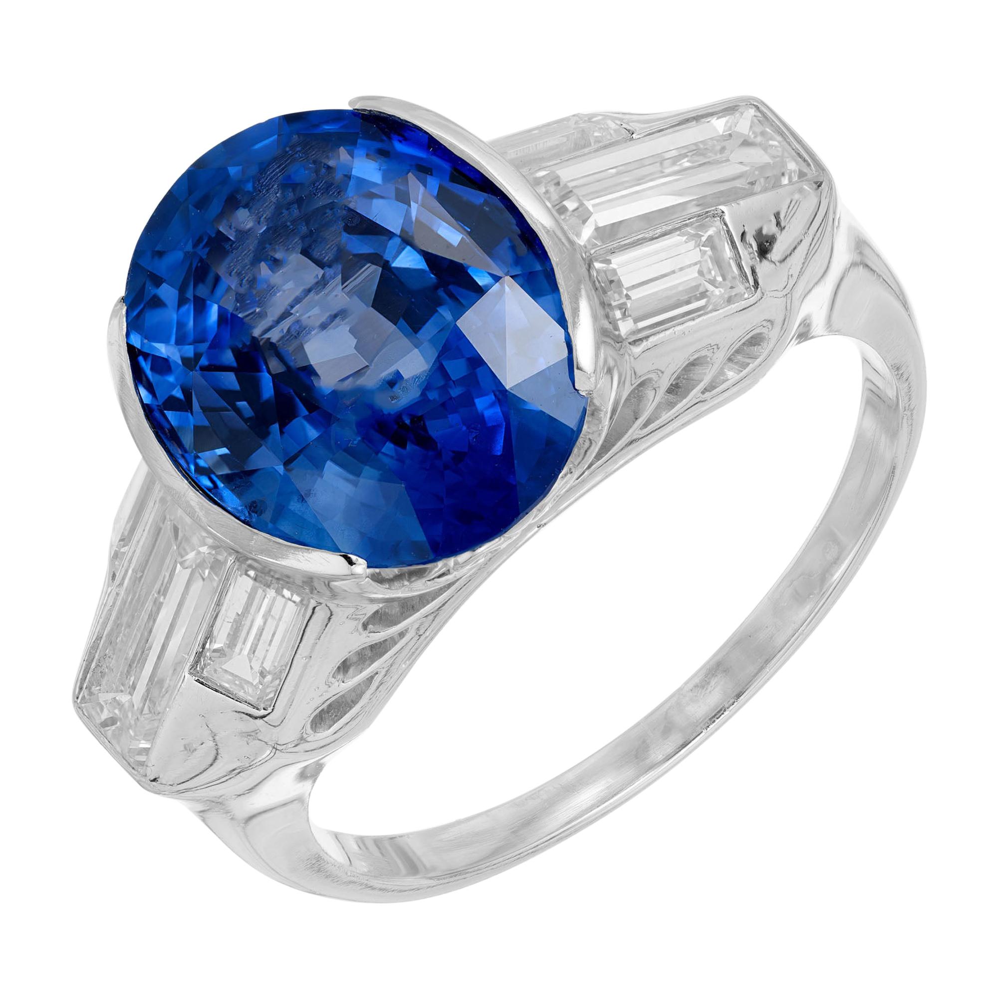 Blue Sapphire and Diamond Platinum Ring For Sale
