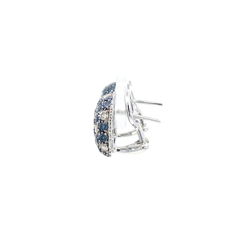 Blue Sapphire and Diamond Puff Cushion Shape Earring in 18 Karat White ...