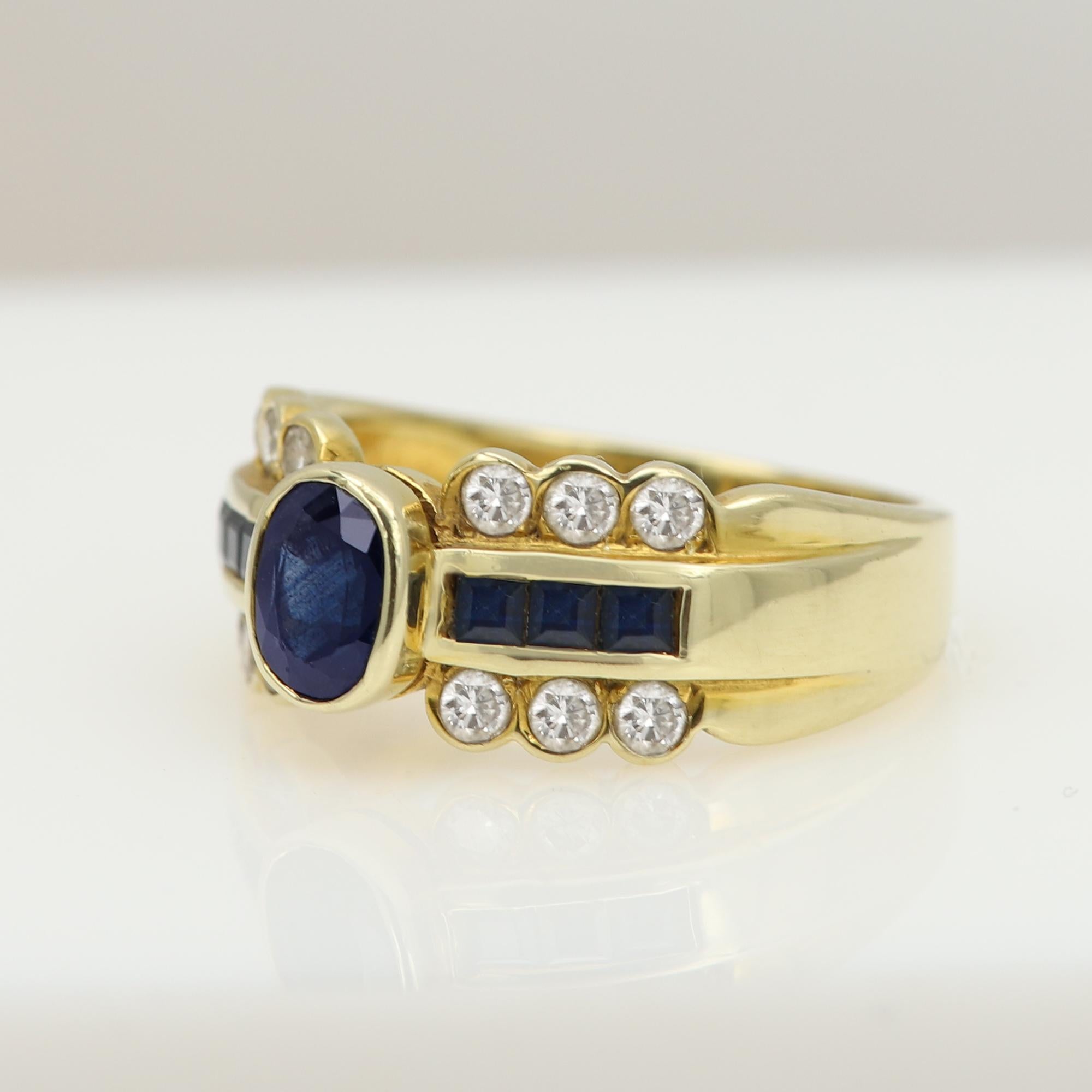 Blue Sapphire and Diamond Ring 14 Karat Gold For Sale 5