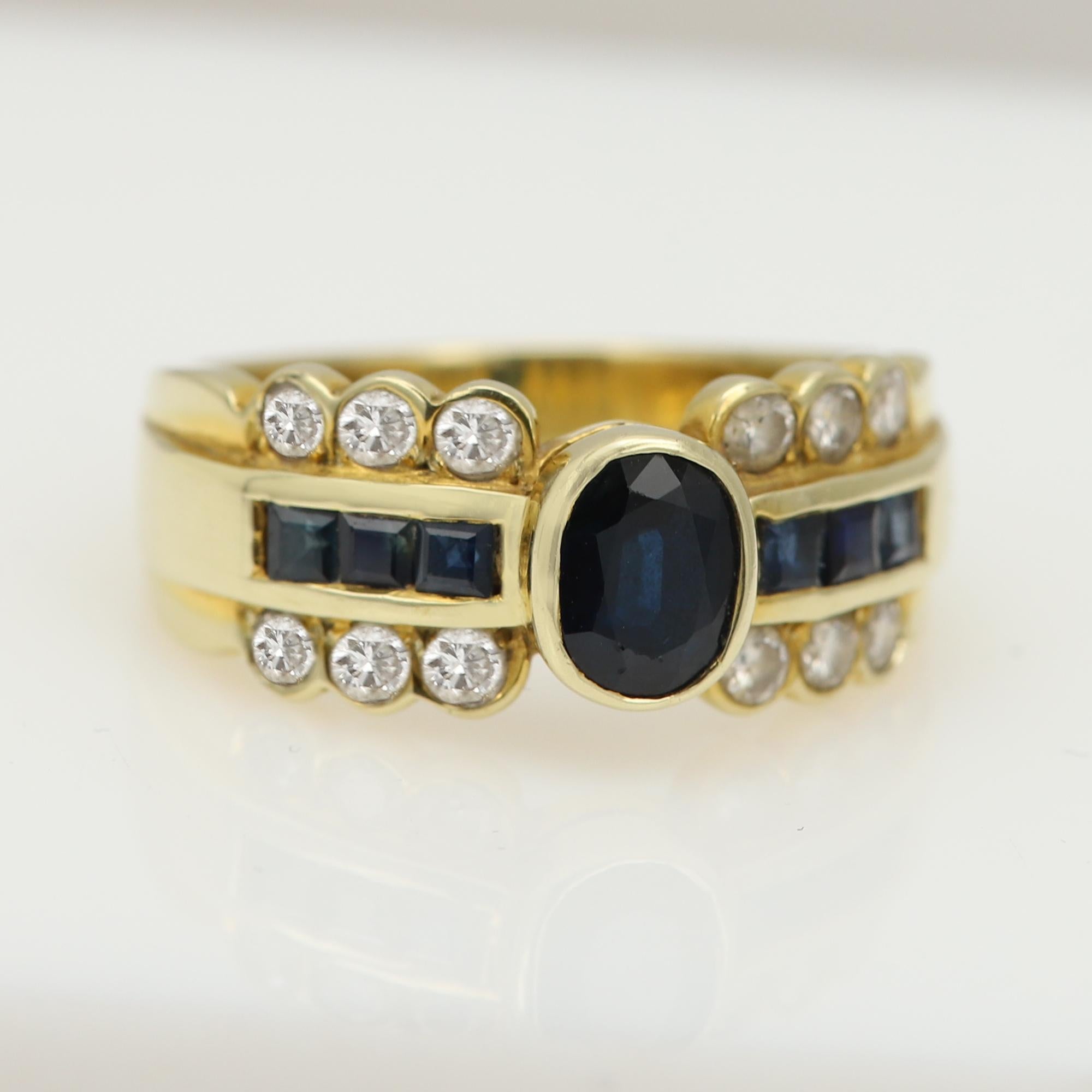Blue Sapphire and Diamond Ring 14 Karat Gold For Sale 6
