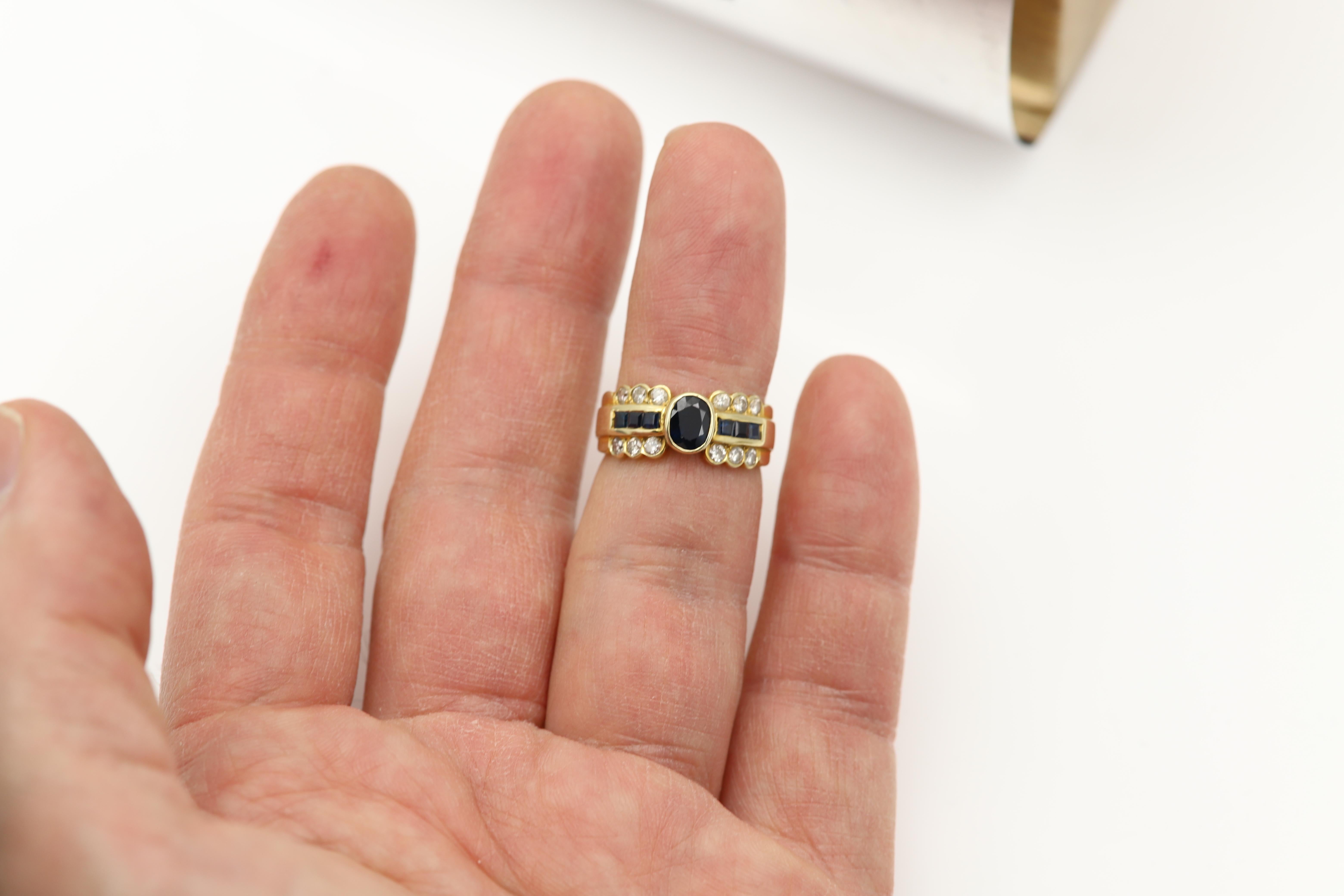 Blue Sapphire and Diamond Ring 14 Karat Gold In New Condition For Sale In Brooklyn, NY