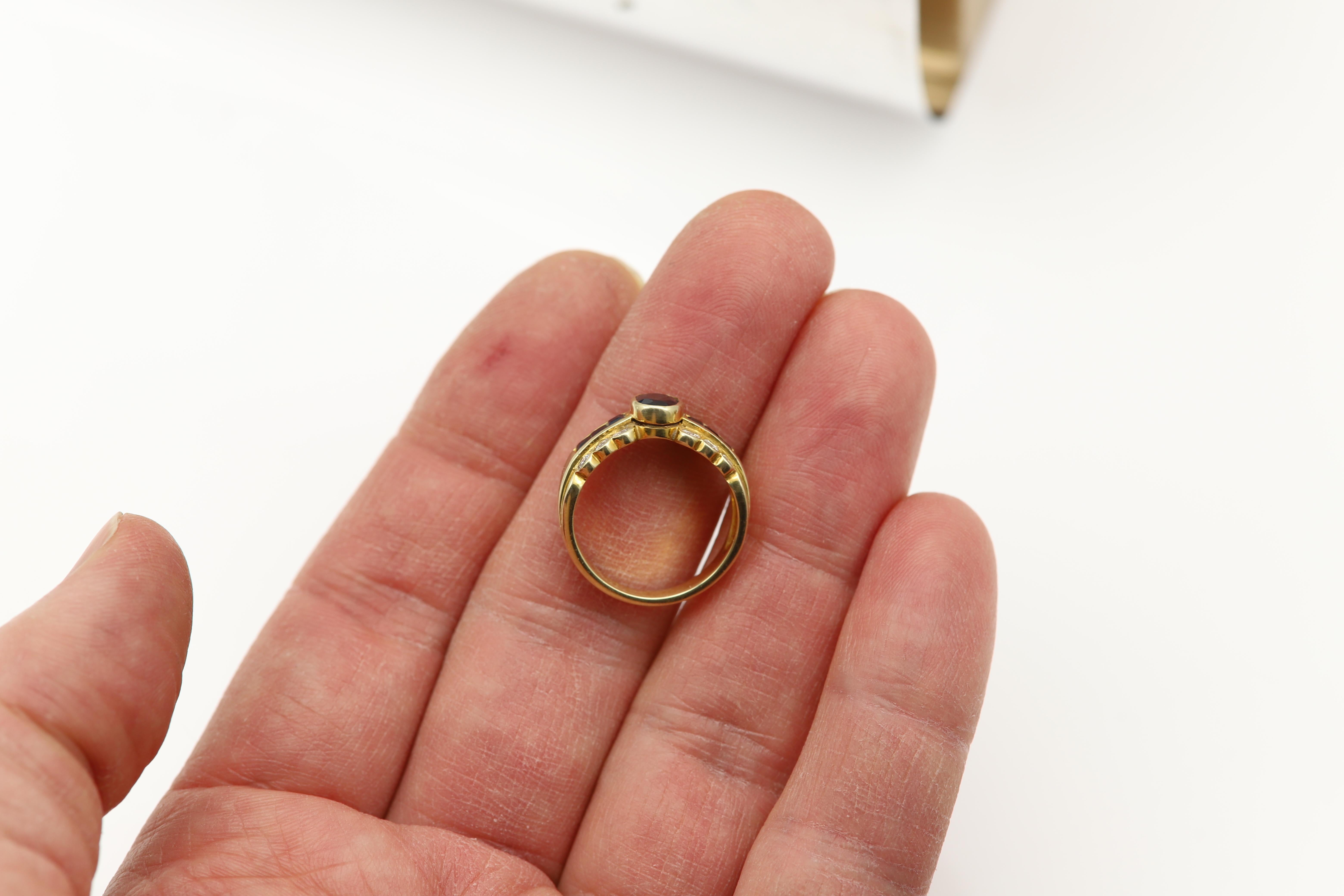 Women's Blue Sapphire and Diamond Ring 14 Karat Gold For Sale