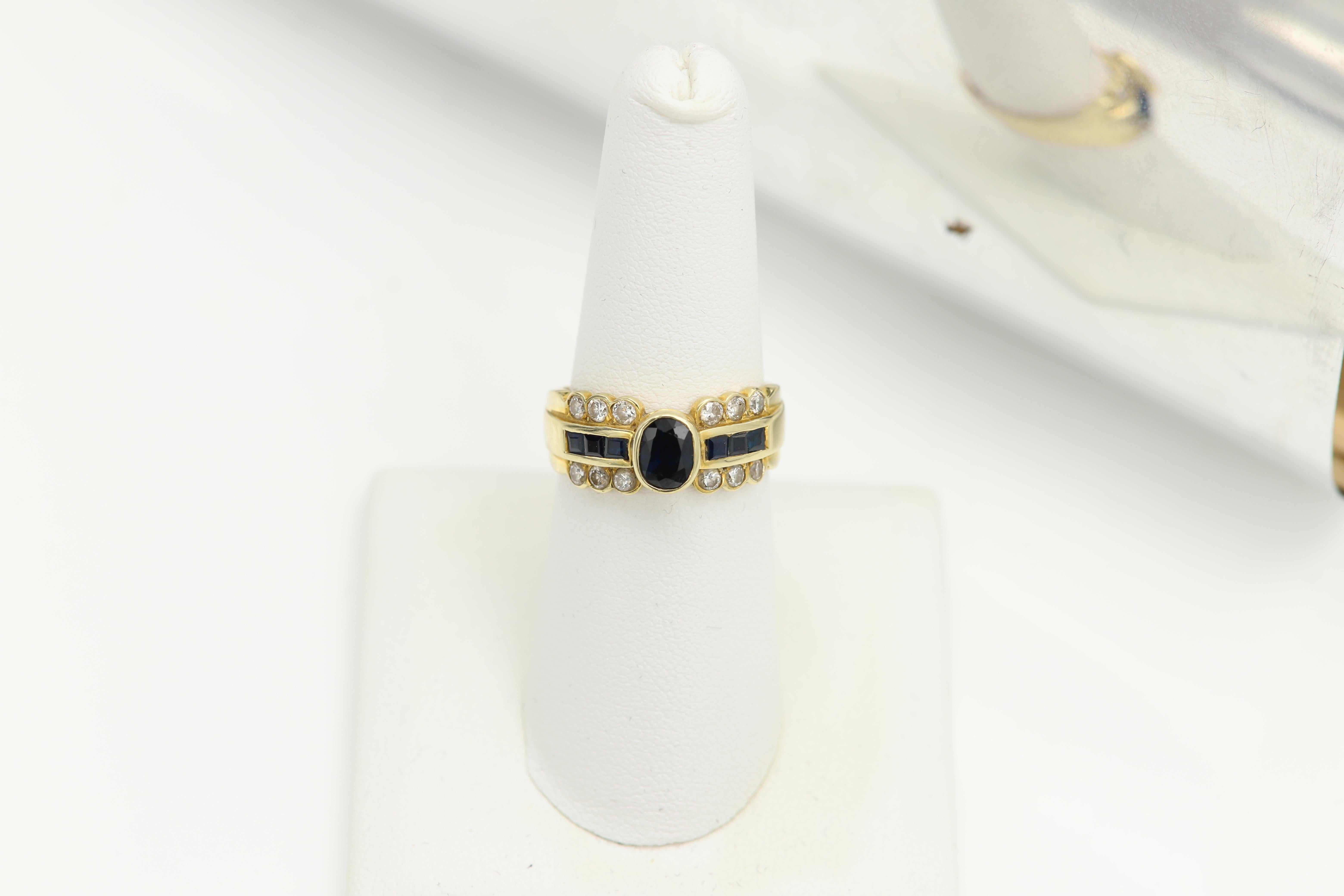 Blue Sapphire and Diamond Ring 14 Karat Gold For Sale 1