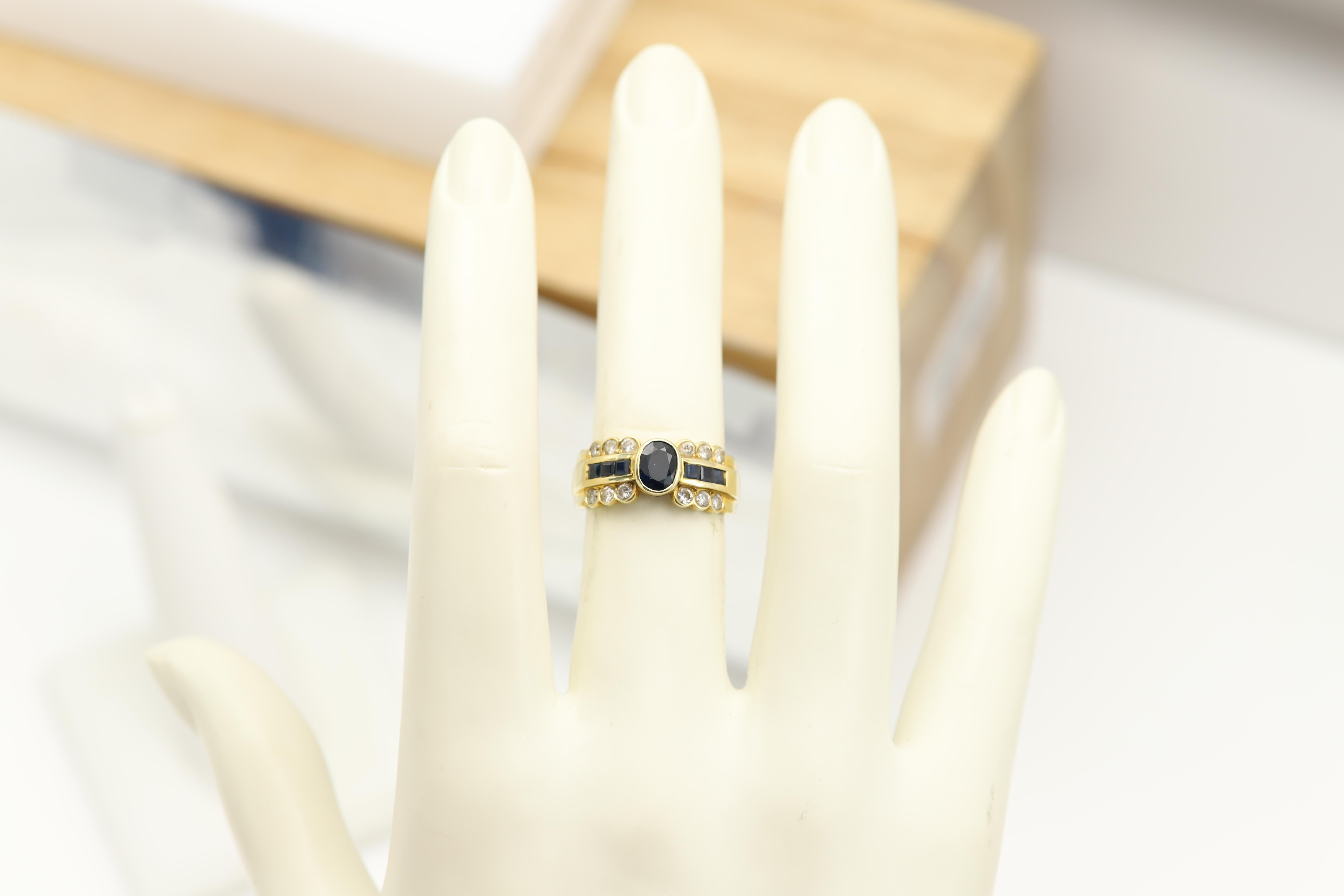 Blue Sapphire and Diamond Ring 14 Karat Gold For Sale 2