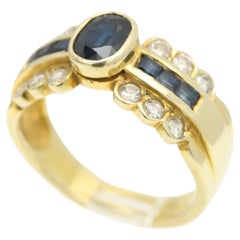 Bague saphir bleu et diamant en or 14 carats