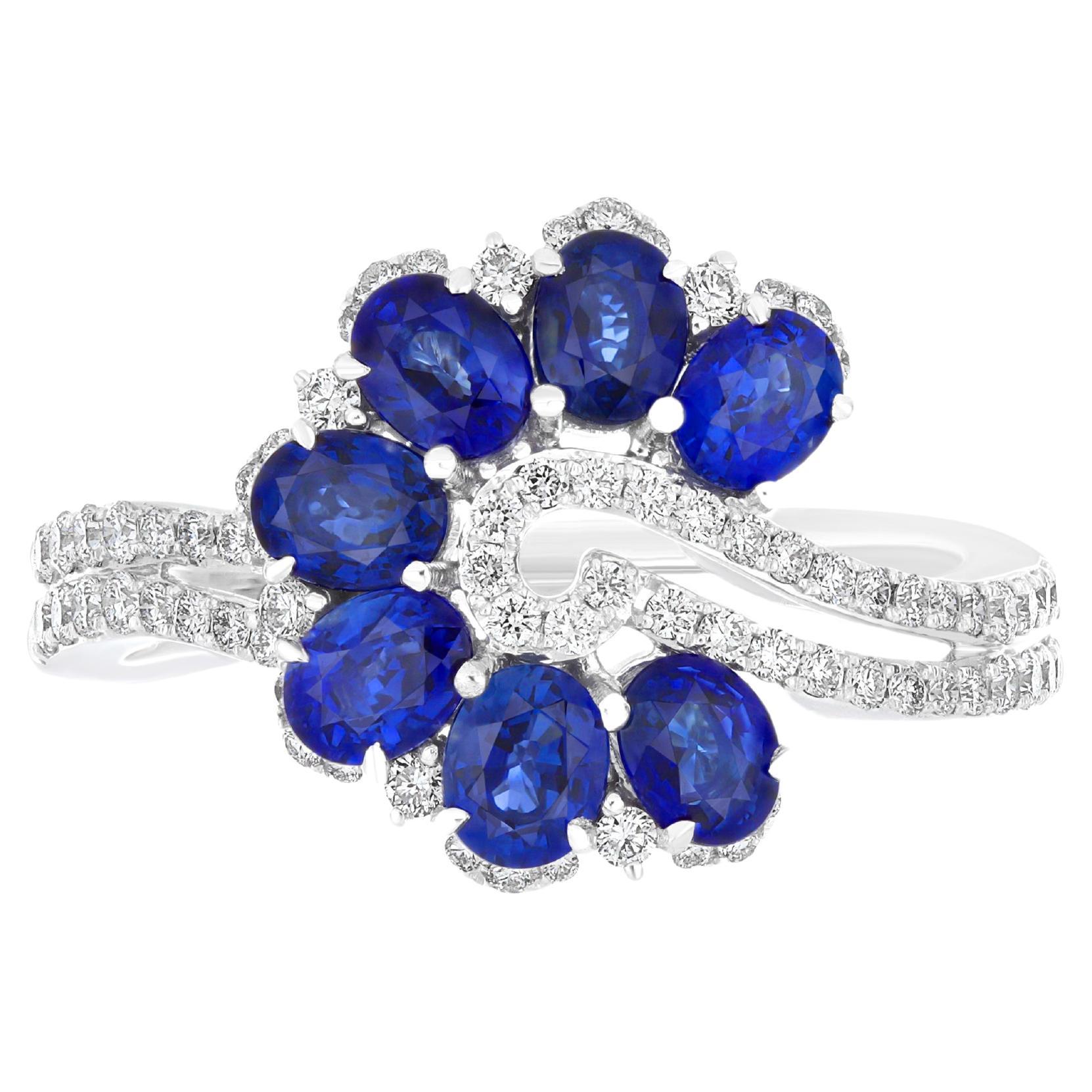 Blue Sapphire and Diamond Beautifully Hand crafted in 18 Karat White Gold Ring 
