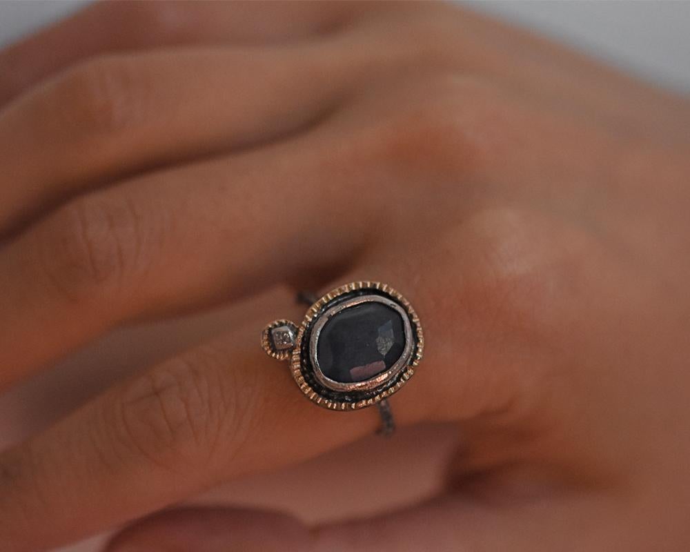 Modern Blue Sapphire and Diamond Ring by Franny E