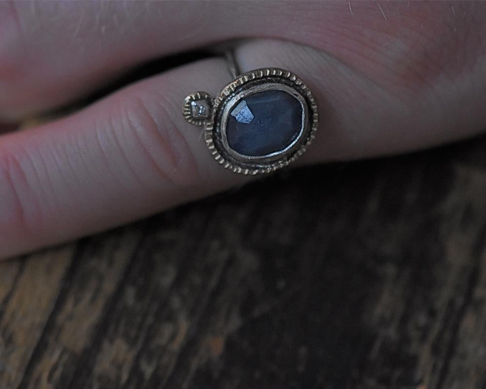 Women's or Men's Blue Sapphire and Diamond Ring by Franny E