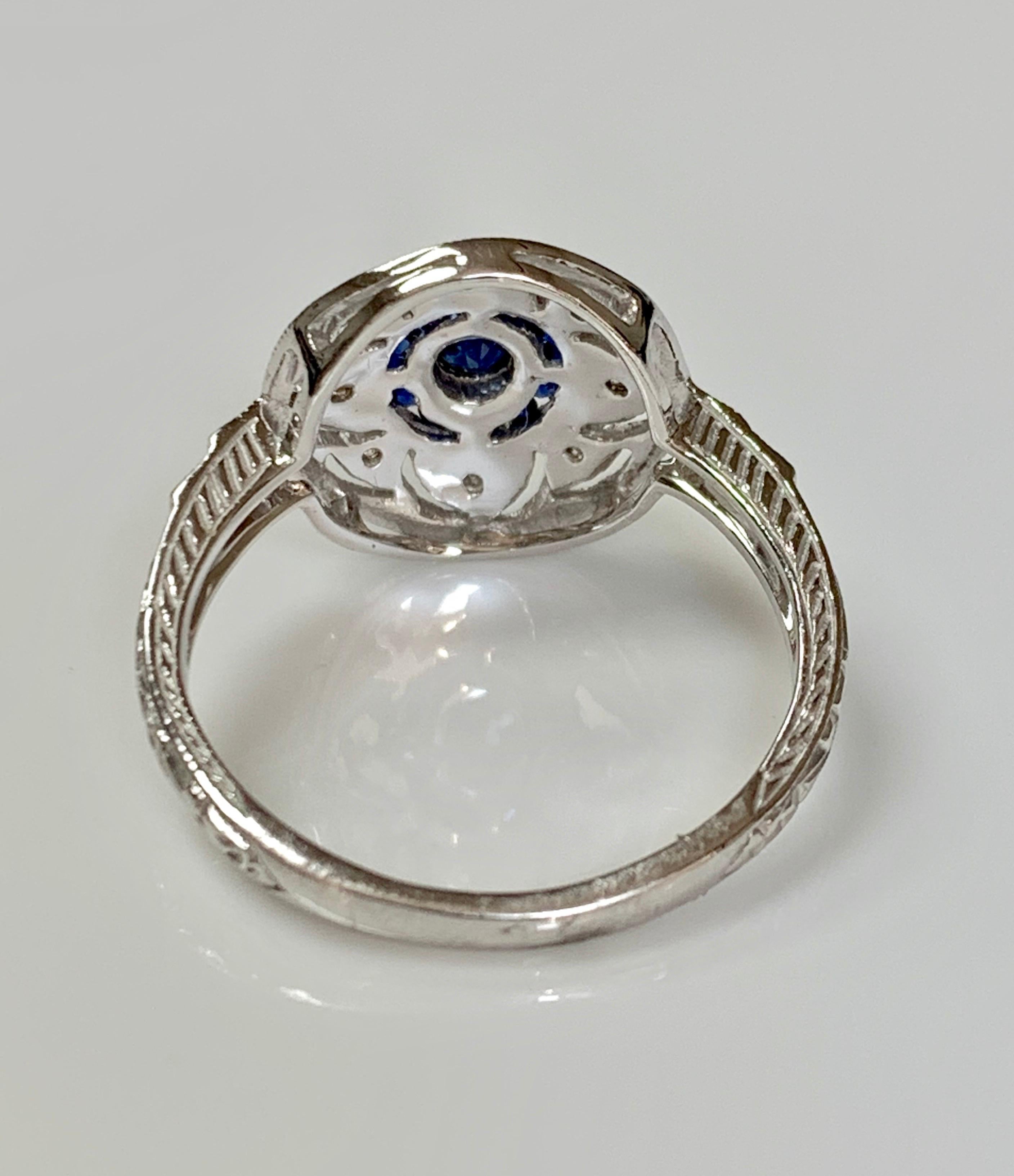 Contemporary Blue Sapphire and Diamond Ring in 14 Karat White Gold