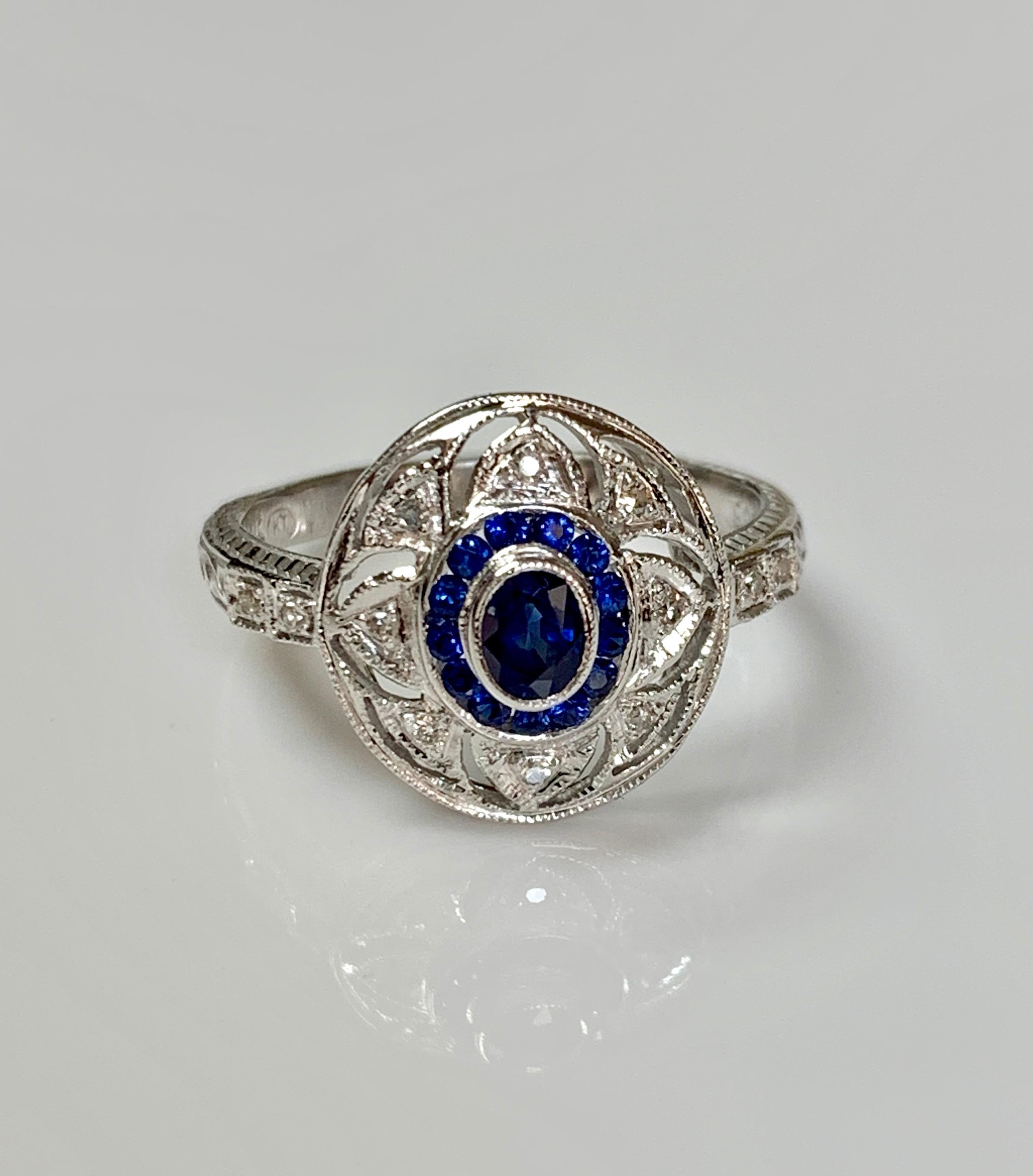Blue Sapphire and Diamond Ring in 14 Karat White Gold In New Condition In New York, NY