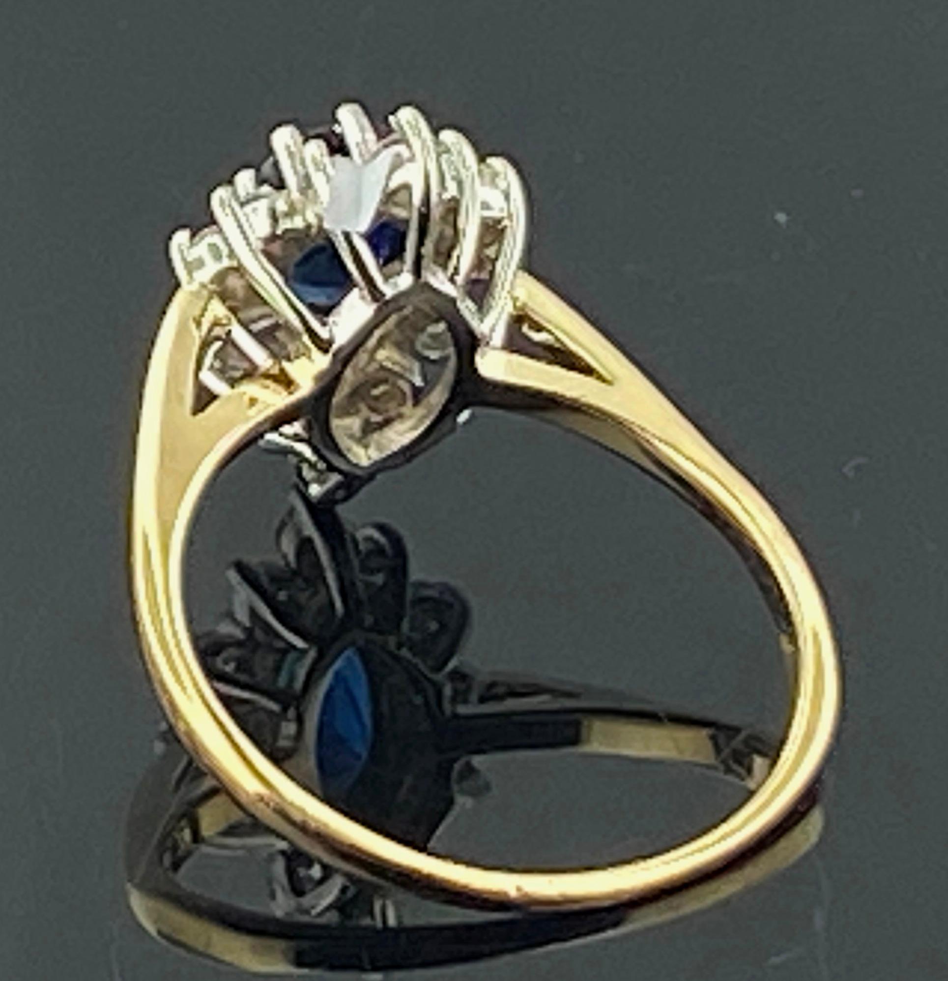Blue Sapphire and Diamond Ring in 14 Karat Gold In Excellent Condition In Palm Desert, CA