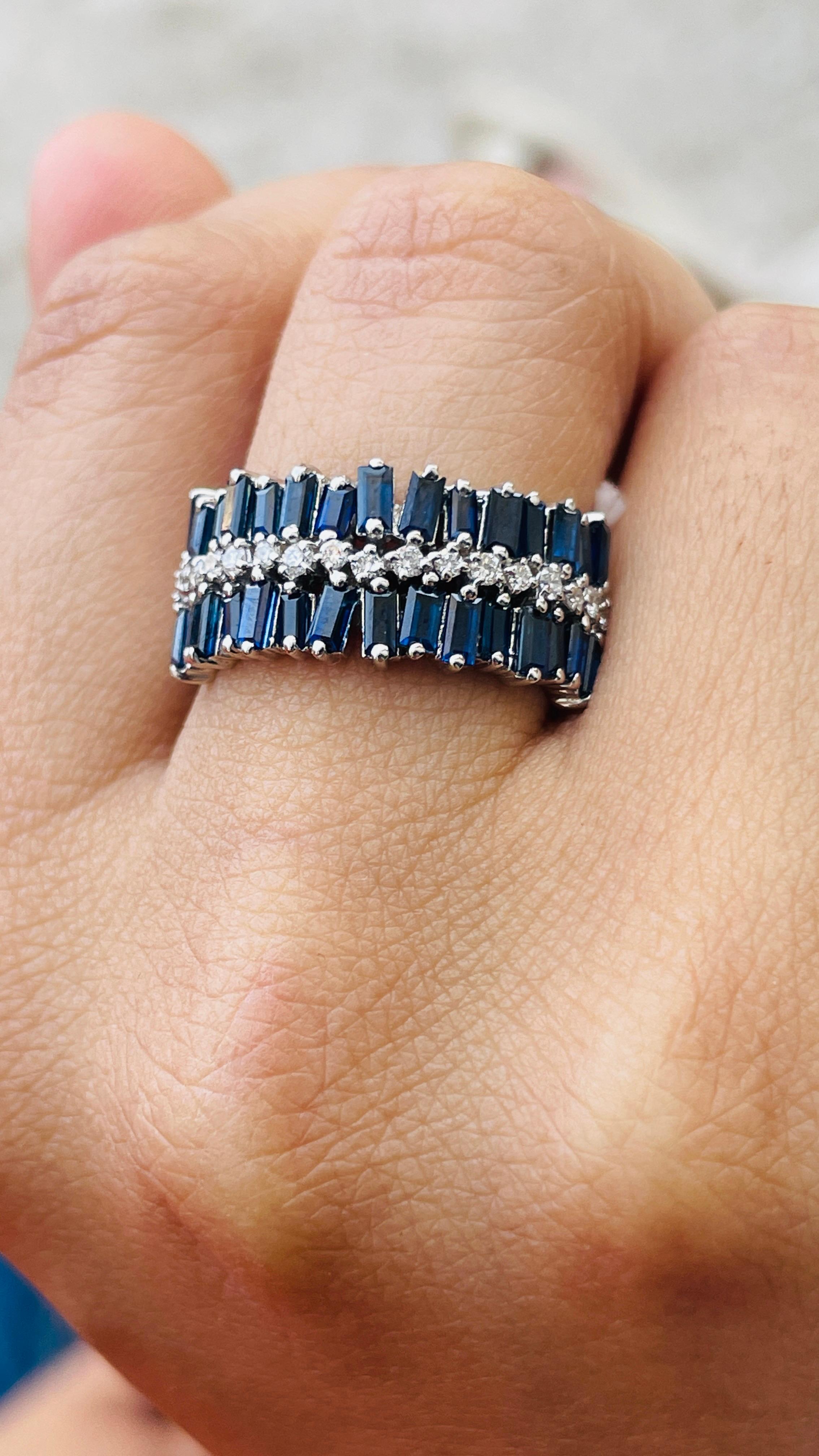 For Sale:  2.15 ct Blue Sapphire and Diamond Cluster Ring in 14K White Gold, Ring for Her 5
