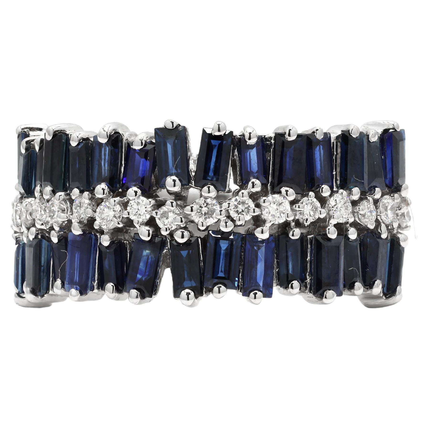 2.15 ct Blue Sapphire and Diamond Cluster Ring in 14K White Gold, Ring for Her