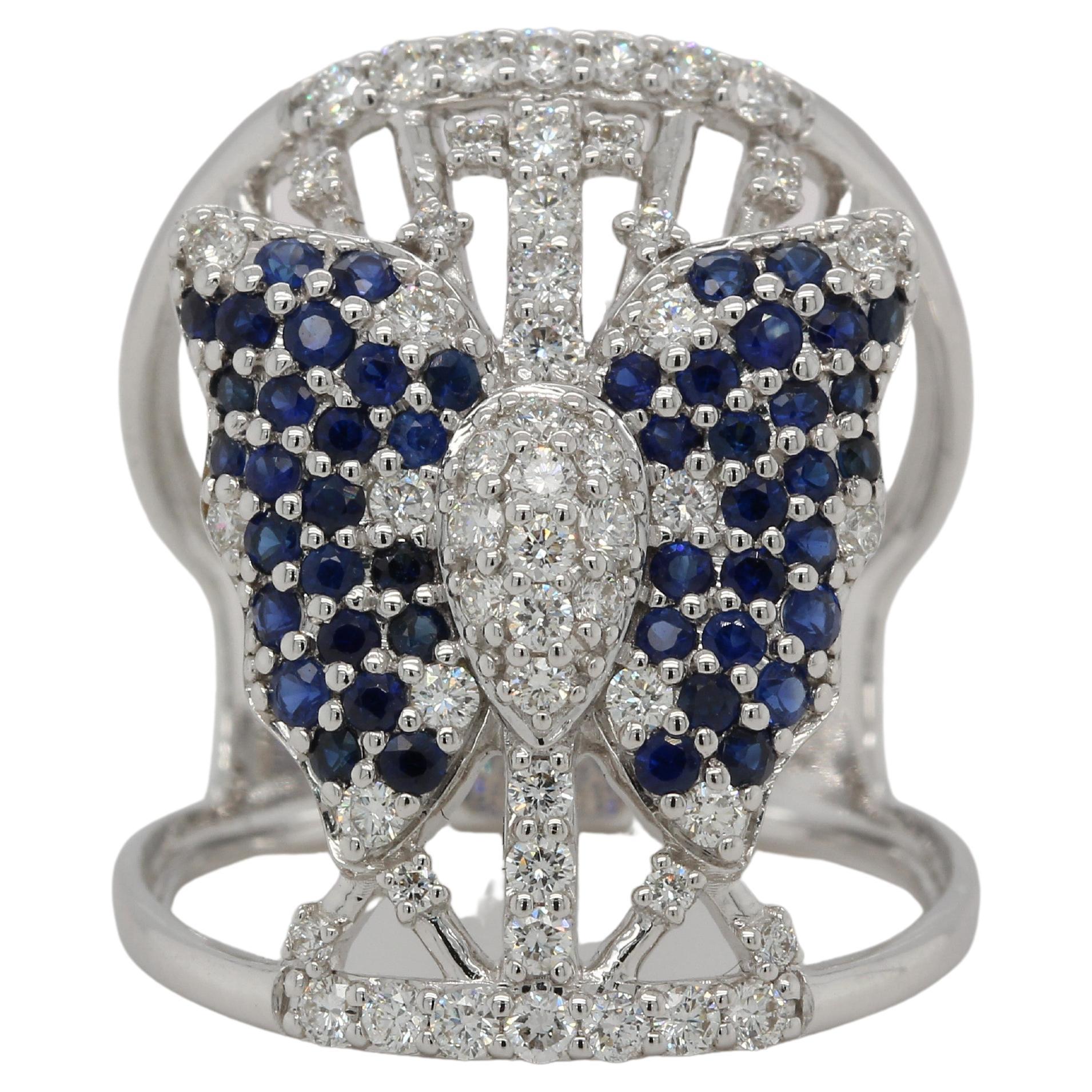 Bague en or 18 carats avec saphir bleu et diamants