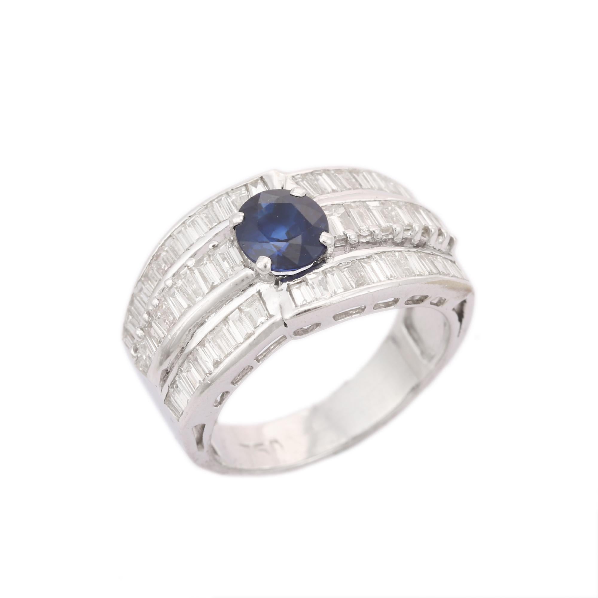 For Sale:  Blue Sapphire Diamond Thick Engagement Band Style Ring in 18kt Solid White Gold 2