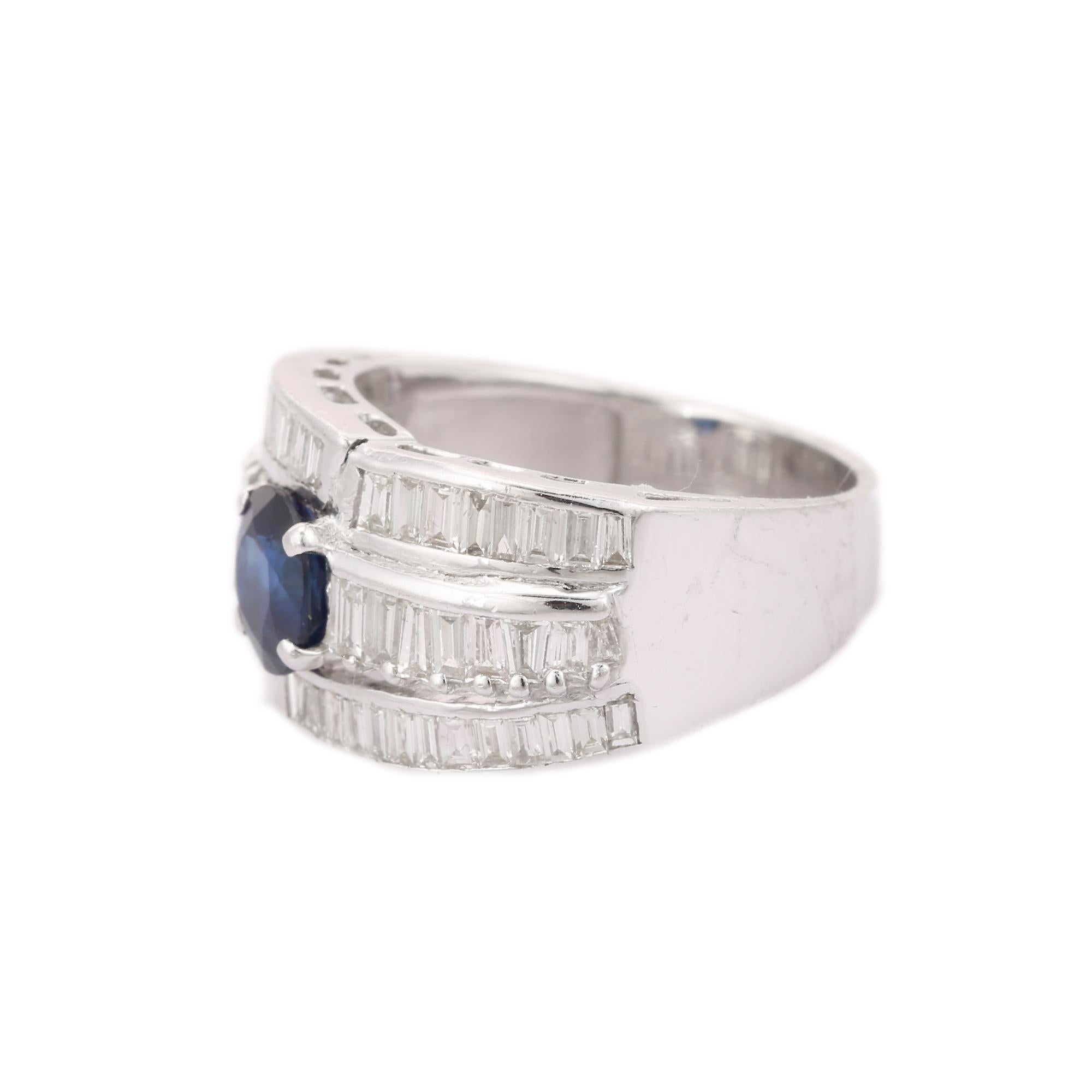 For Sale:  Blue Sapphire Diamond Thick Engagement Band Style Ring in 18kt Solid White Gold 4