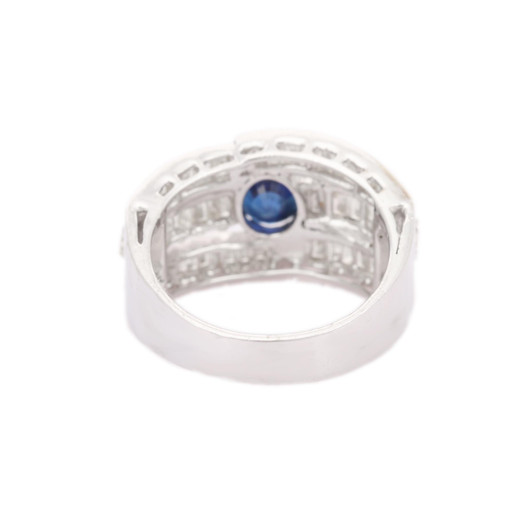 En vente :  Bague de fiançailles épaisse en or blanc massif 18 carats avec saphir bleu et diamants 5