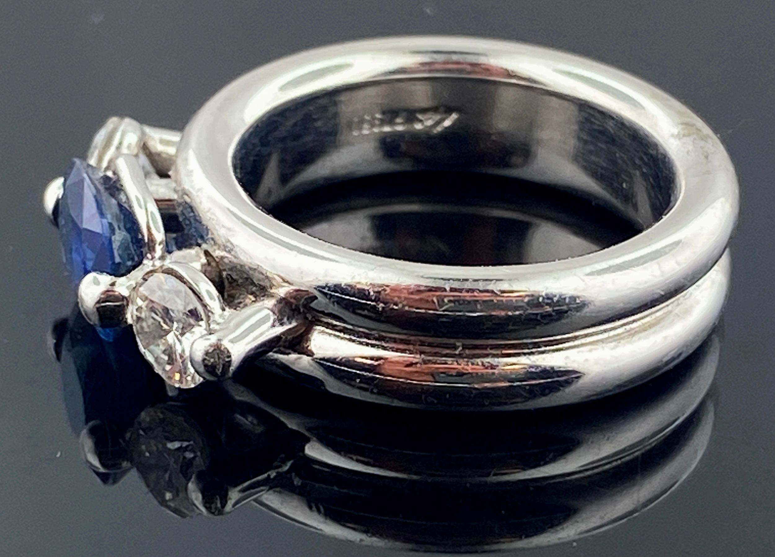 Round Cut Blue Sapphire and Diamond Ring in Platinum