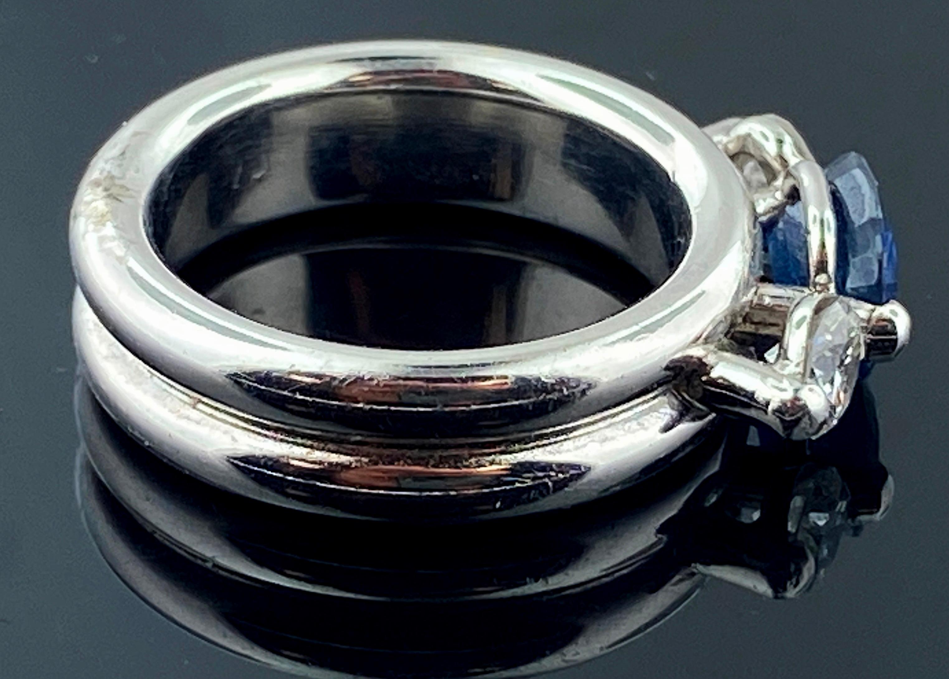 Women's or Men's Blue Sapphire and Diamond Ring in Platinum