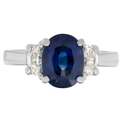 Blue Sapphire and Diamond Ring in Platinum