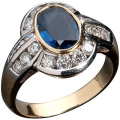 Blue Sapphire and Diamond Ring, Made in Italy, 1990s