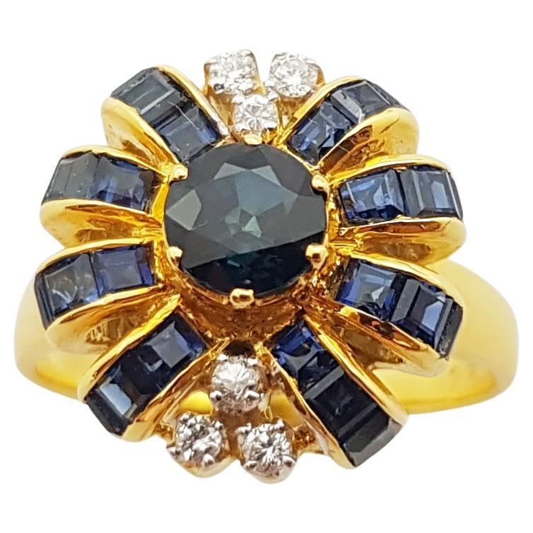 Blauer Saphir und Diamantring aus 14 Karat Gold in Fassung im Angebot