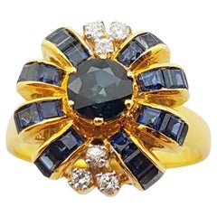 Blue Sapphire and Diamond Ring Set in 14 Karat Gold Settings