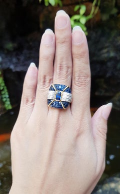 Blue Sapphire and Diamond Ring Set in 18 Karat Gold Settings