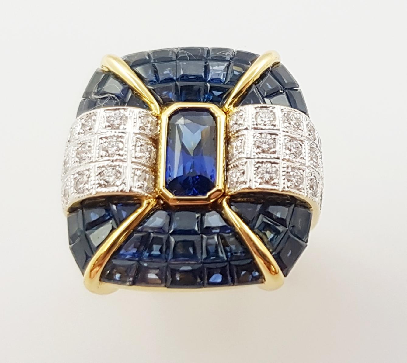 Blue Sapphire and Diamond Ring Set in 18 Karat Gold Settings For Sale 2