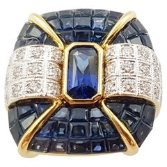 Blue Sapphire and Diamond Ring Set in 18 Karat Gold Settings