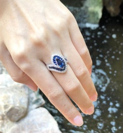 Blue Sapphire and Diamond Ring Set in 18 Karat White Gold Settings