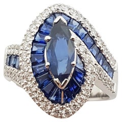 Blue Sapphire and Diamond Ring Set in 18 Karat White Gold Settings