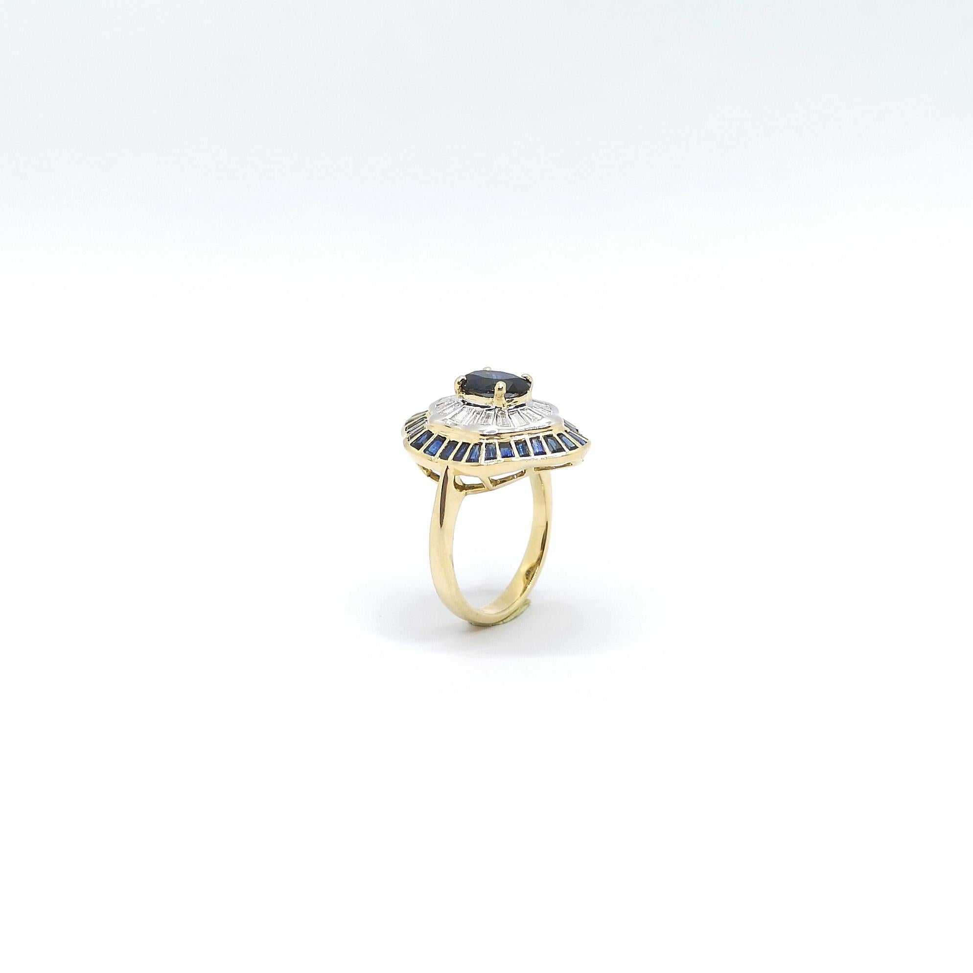 Ring mit blauem Saphir und Diamant in 18 Karat Goldfassungen gefasst im Angebot 4