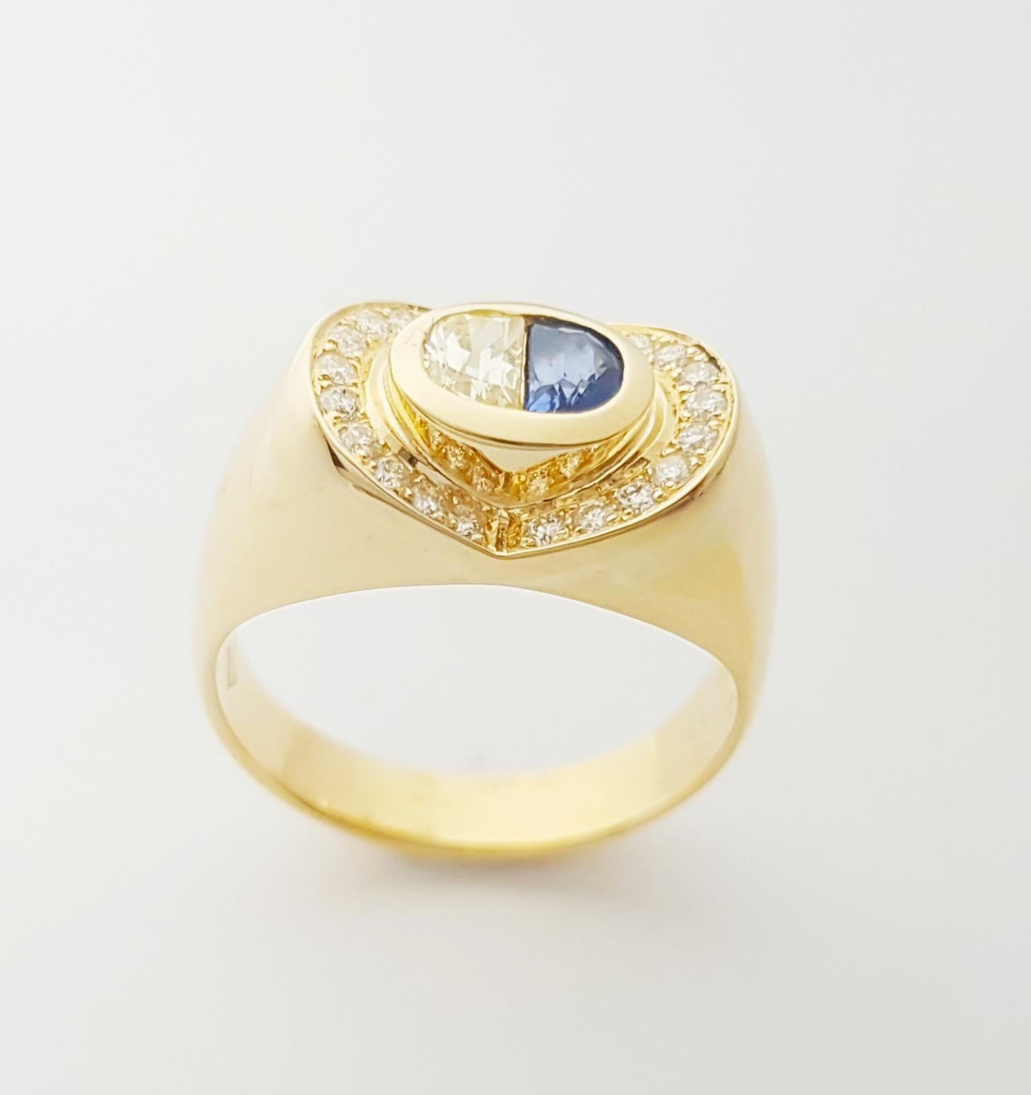 Ring mit blauem Saphir und Diamant in 18 Karat Goldfassungen gefasst im Angebot 4